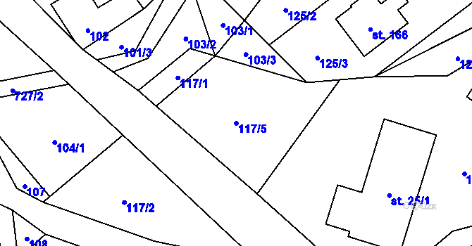 Parcela st. 117/5 v KÚ Dolní Hedeč, Katastrální mapa