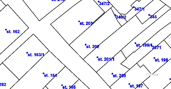 Parcela st. 202 v KÚ Králíky, Katastrální mapa