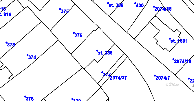 Parcela st. 386 v KÚ Králíky, Katastrální mapa