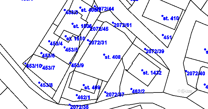 Parcela st. 408 v KÚ Králíky, Katastrální mapa
