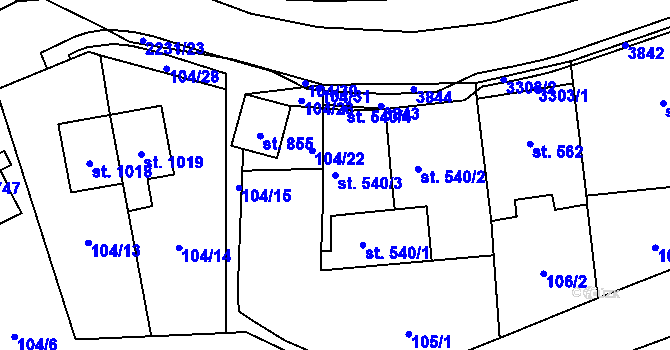 Parcela st. 540/3 v KÚ Králíky, Katastrální mapa