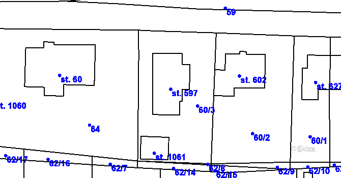 Parcela st. 597 v KÚ Králíky, Katastrální mapa