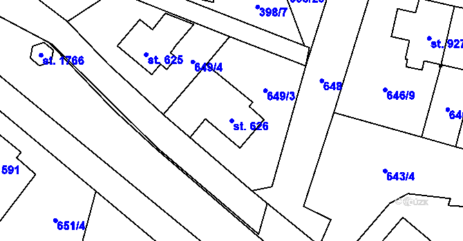 Parcela st. 626 v KÚ Králíky, Katastrální mapa