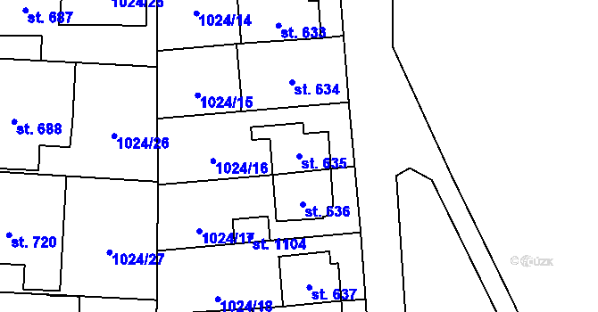 Parcela st. 635 v KÚ Králíky, Katastrální mapa