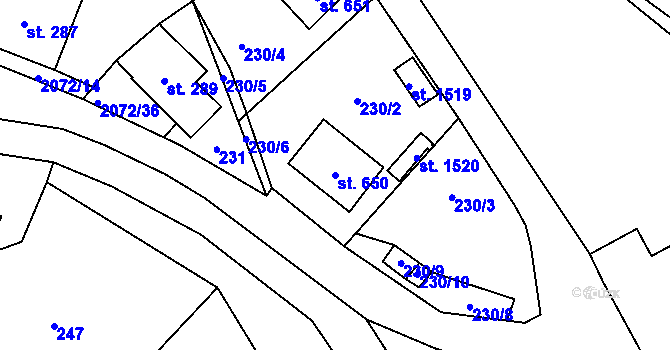 Parcela st. 650 v KÚ Králíky, Katastrální mapa