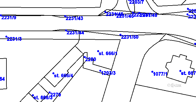 Parcela st. 666/1 v KÚ Králíky, Katastrální mapa