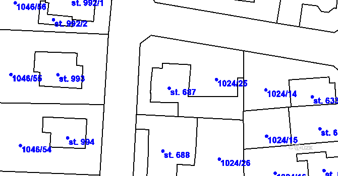 Parcela st. 687 v KÚ Králíky, Katastrální mapa