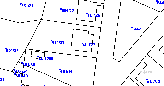 Parcela st. 727 v KÚ Králíky, Katastrální mapa