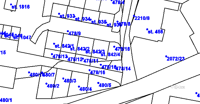Parcela st. 842/4 v KÚ Králíky, Katastrální mapa