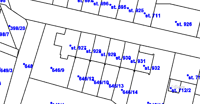 Parcela st. 929 v KÚ Králíky, Katastrální mapa