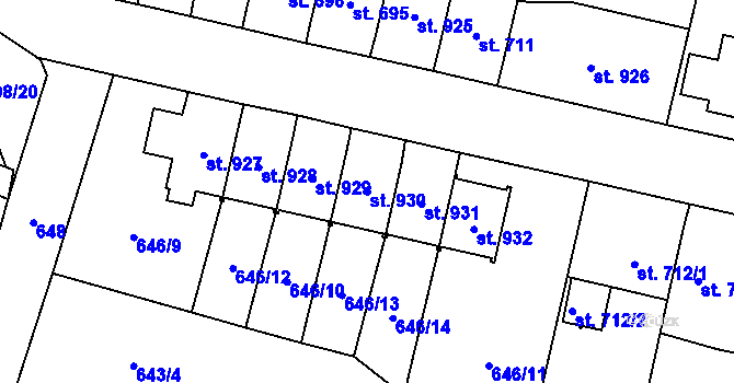 Parcela st. 930 v KÚ Králíky, Katastrální mapa