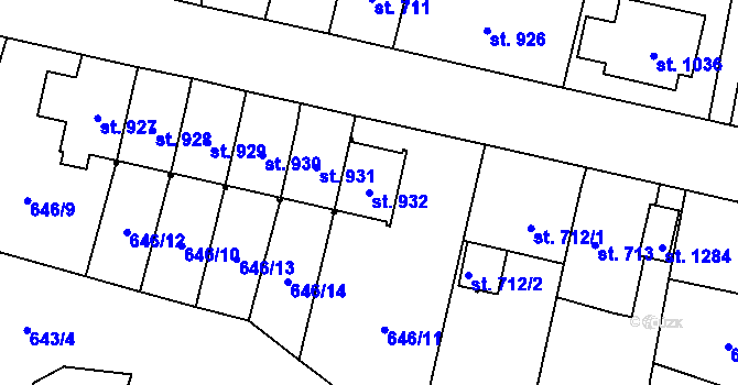 Parcela st. 932 v KÚ Králíky, Katastrální mapa
