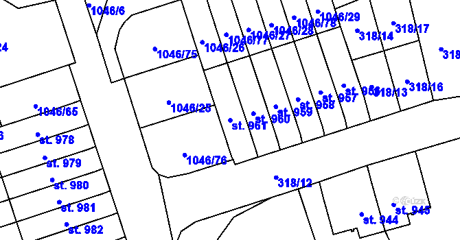 Parcela st. 961 v KÚ Králíky, Katastrální mapa