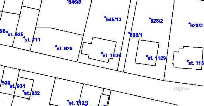 Parcela st. 1036 v KÚ Králíky, Katastrální mapa