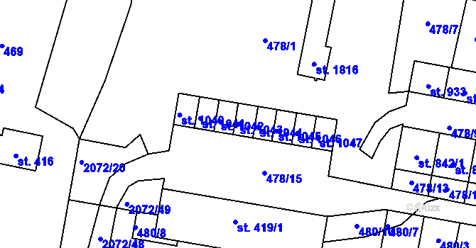 Parcela st. 1043 v KÚ Králíky, Katastrální mapa