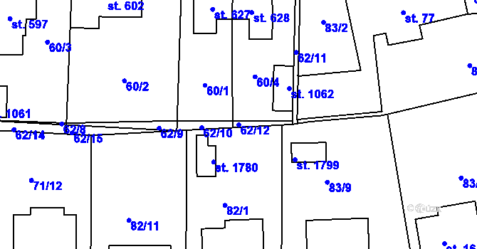 Parcela st. 62/12 v KÚ Králíky, Katastrální mapa