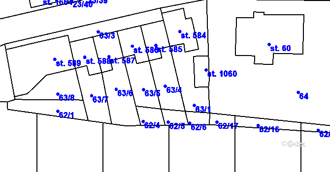 Parcela st. 63/4 v KÚ Králíky, Katastrální mapa