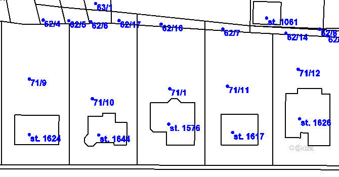 Parcela st. 71/1 v KÚ Králíky, Katastrální mapa