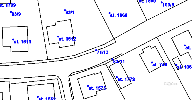Parcela st. 71/13 v KÚ Králíky, Katastrální mapa