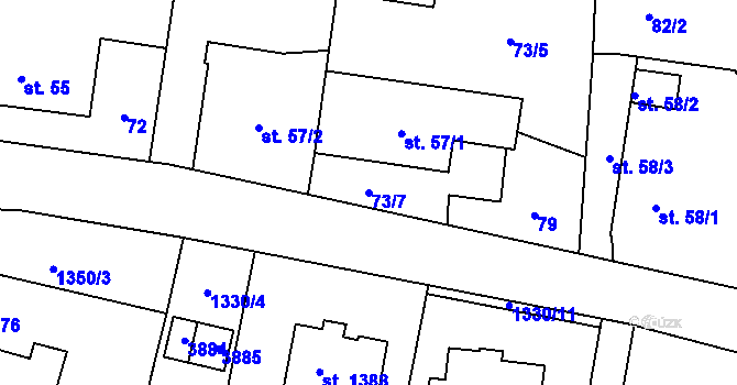 Parcela st. 73/7 v KÚ Králíky, Katastrální mapa