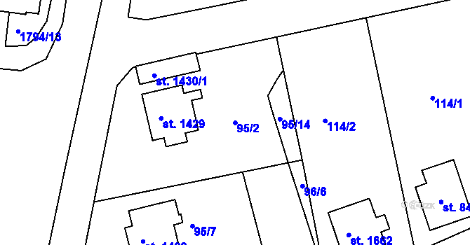 Parcela st. 95/2 v KÚ Králíky, Katastrální mapa