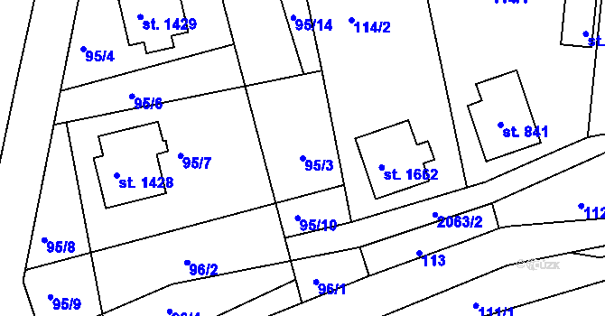 Parcela st. 95/3 v KÚ Králíky, Katastrální mapa