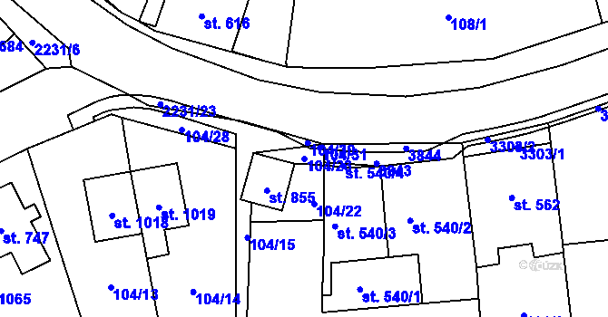 Parcela st. 104/23 v KÚ Králíky, Katastrální mapa