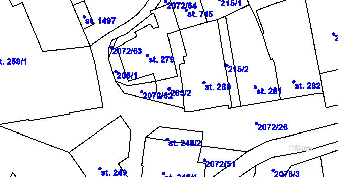 Parcela st. 205/2 v KÚ Králíky, Katastrální mapa