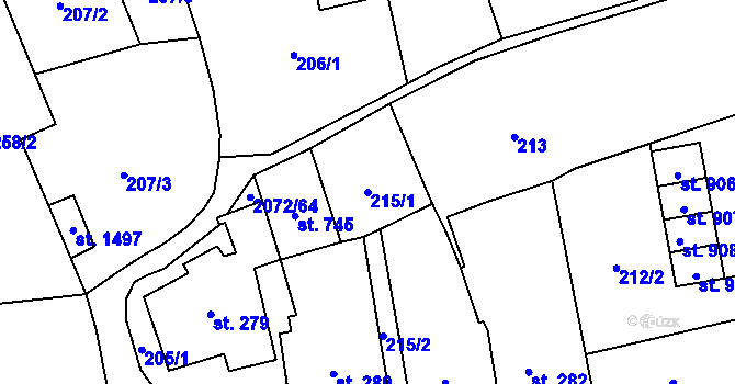 Parcela st. 215/1 v KÚ Králíky, Katastrální mapa