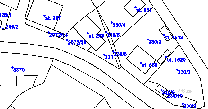 Parcela st. 231 v KÚ Králíky, Katastrální mapa