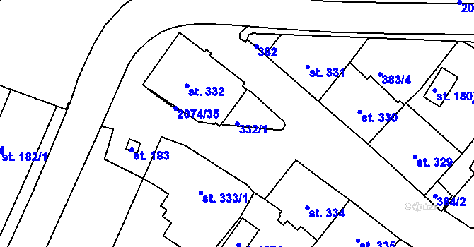 Parcela st. 332/1 v KÚ Králíky, Katastrální mapa