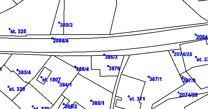 Parcela st. 386/3 v KÚ Králíky, Katastrální mapa