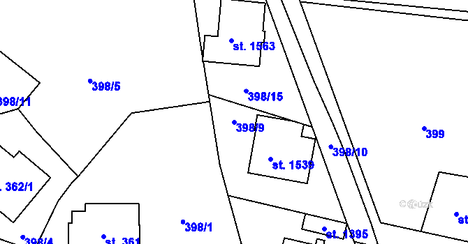 Parcela st. 398/9 v KÚ Králíky, Katastrální mapa