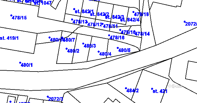 Parcela st. 480/4 v KÚ Králíky, Katastrální mapa