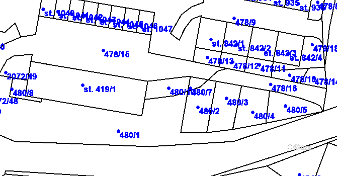 Parcela st. 480/10 v KÚ Králíky, Katastrální mapa