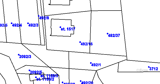 Parcela st. 492/16 v KÚ Králíky, Katastrální mapa
