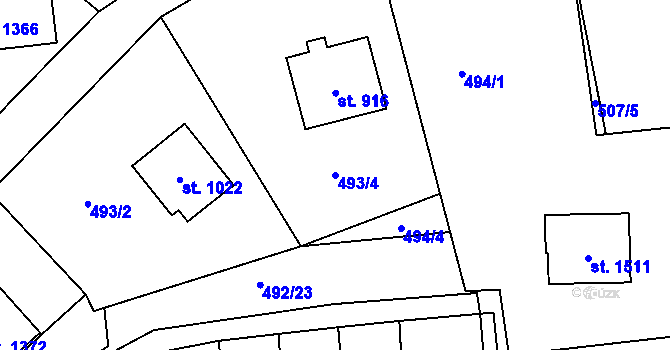 Parcela st. 493/4 v KÚ Králíky, Katastrální mapa