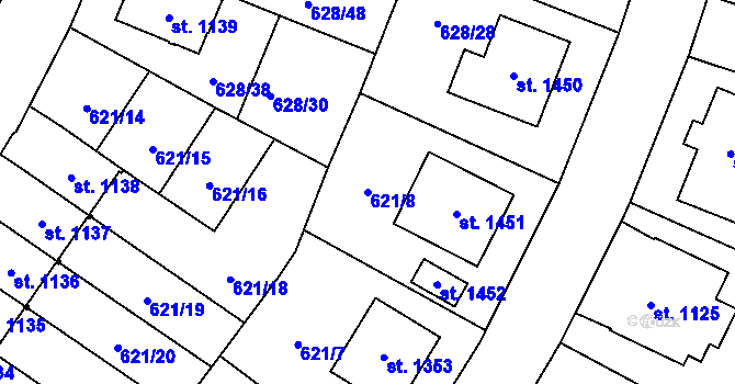Parcela st. 621/8 v KÚ Králíky, Katastrální mapa