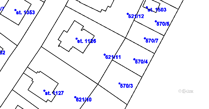 Parcela st. 621/11 v KÚ Králíky, Katastrální mapa