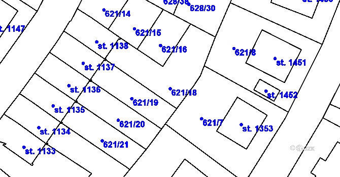 Parcela st. 621/18 v KÚ Králíky, Katastrální mapa