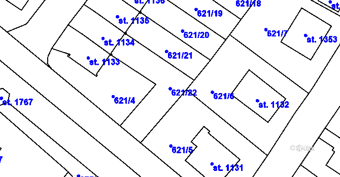 Parcela st. 621/22 v KÚ Králíky, Katastrální mapa