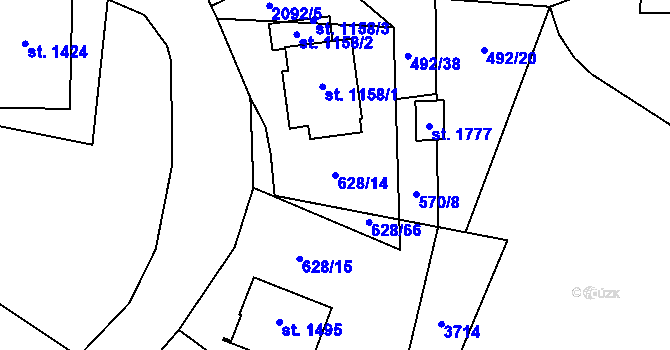 Parcela st. 628/14 v KÚ Králíky, Katastrální mapa