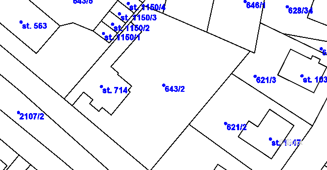 Parcela st. 643/2 v KÚ Králíky, Katastrální mapa