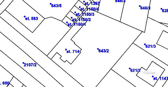 Parcela st. 643/3 v KÚ Králíky, Katastrální mapa