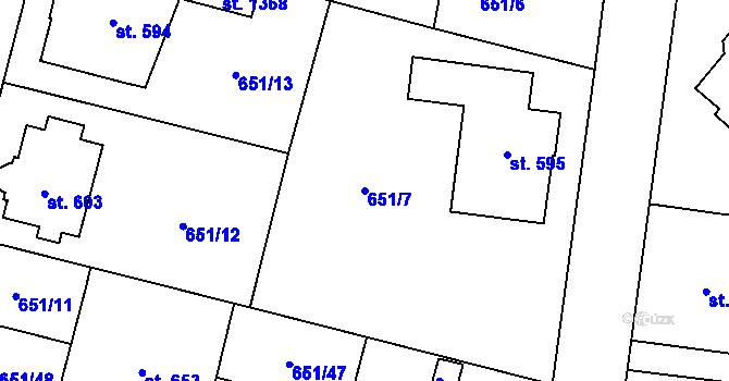 Parcela st. 651/7 v KÚ Králíky, Katastrální mapa