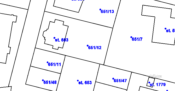 Parcela st. 651/12 v KÚ Králíky, Katastrální mapa