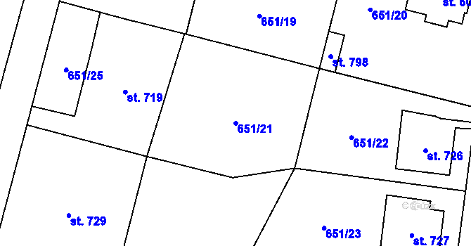Parcela st. 651/21 v KÚ Králíky, Katastrální mapa