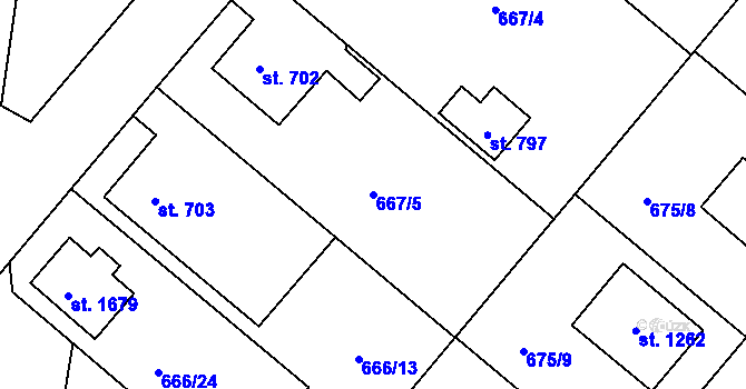 Parcela st. 667/5 v KÚ Králíky, Katastrální mapa
