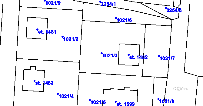 Parcela st. 1021/3 v KÚ Králíky, Katastrální mapa