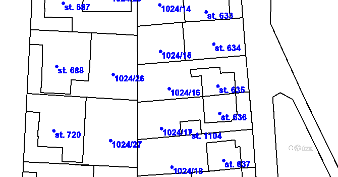 Parcela st. 1024/16 v KÚ Králíky, Katastrální mapa